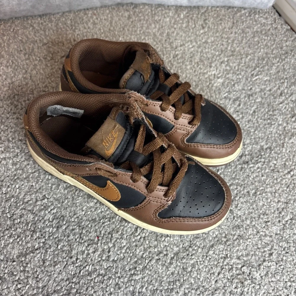 Nike Dunk Low Kids 12.5C Brown Black‎ FB9108-002 Retro Basketball Sneakers